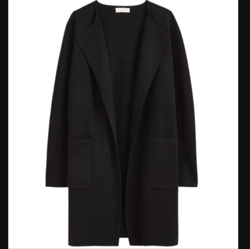 J. Crew 365 Juliette Sweater Coat Collarless Merino Wool Blend Loose Fit Black